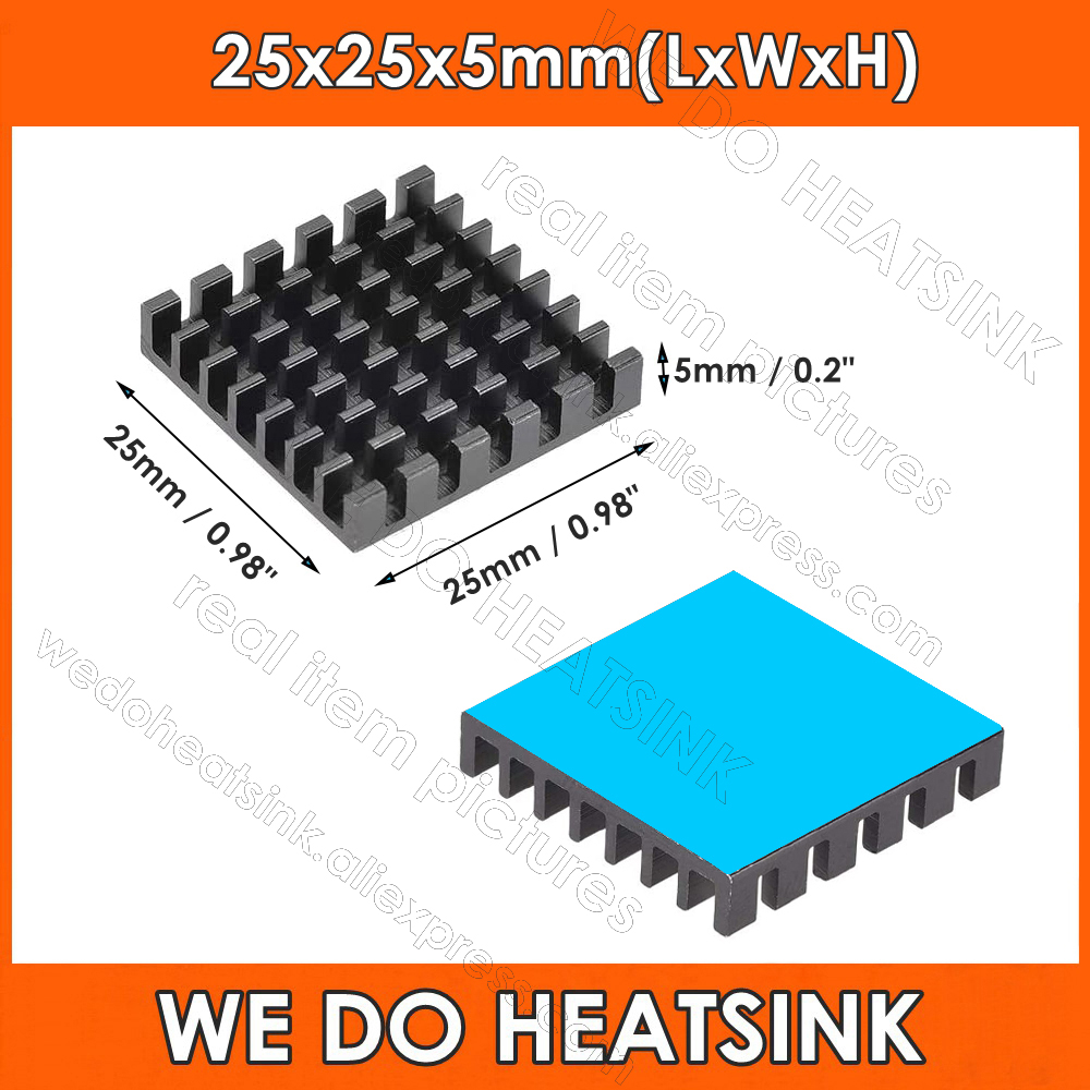 Aluminium Extrusion - Dissipatore di Calore Nero 25x25x5mm con